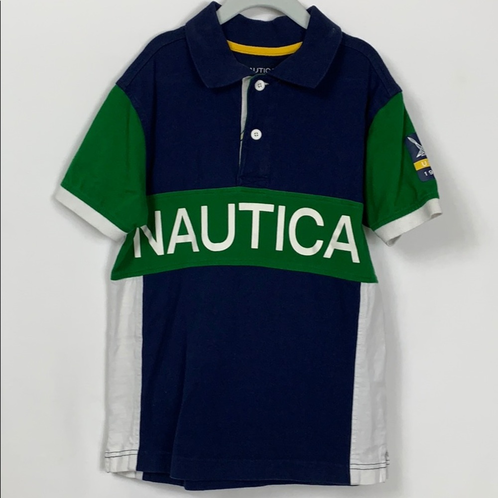 Nautica boys blue/green short sleeved shirt Sm(8)